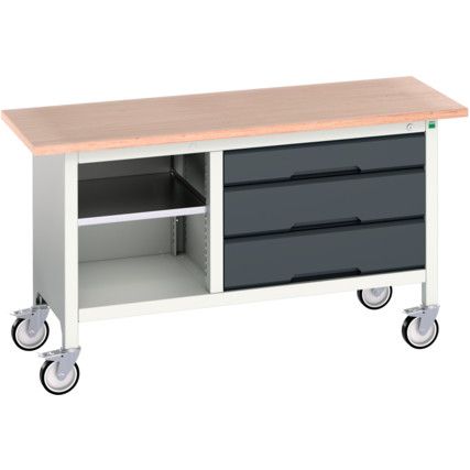 Verso Mobile Storage Bench 1500 x 600 x 830mm - Light/Anthracite Grey