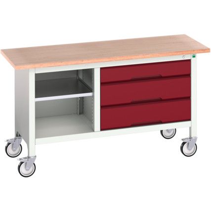 Verso Mobile Storage Bench 1500 x 600 x 830mm - Light Grey/Red