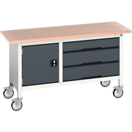 Verso Mobile Storage Bench  1500 x 600 x 830mm - Light/Anthracite Grey