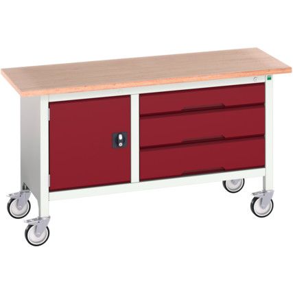 Verso Mobile Storage Bench  1500 x 600 x 830mm - Light Grey/Red