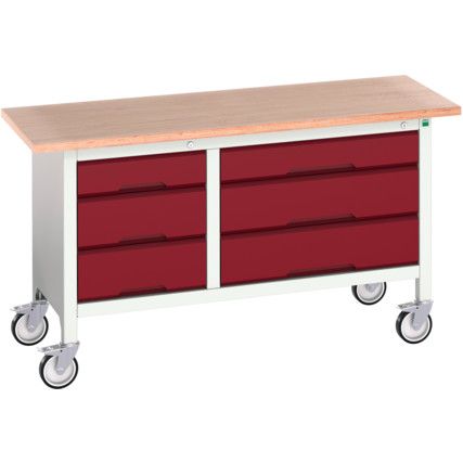 Verso Mobile Storage Bench  1500 x 600 x 830mm - Light Grey/Red