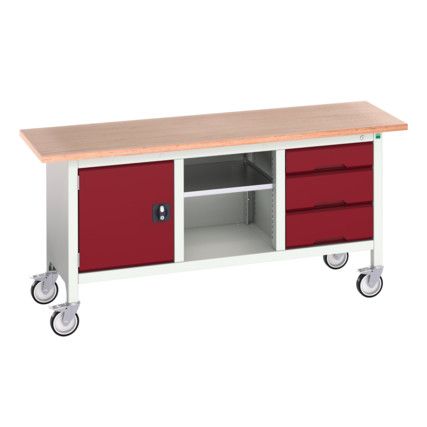 Verso Mobile Storage Bench 1750 x 600 x 830mm - Light Grey/Red