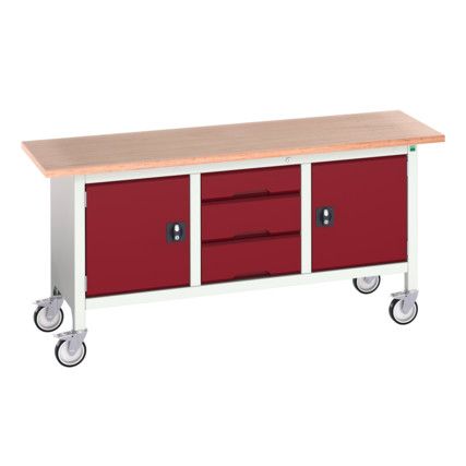 Verso Mobile Storage Bench 1750 x 600 x 830mm - Light Grey/Red