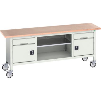 Verso Mobile Storage Bench 2000 x 600 x 830mm - Light Grey