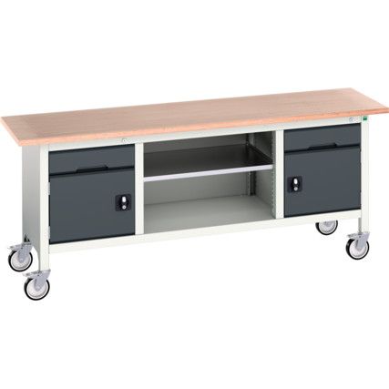 Verso Mobile Storage Bench 2000 x 600 x 830mm - Light/Anthracite Grey