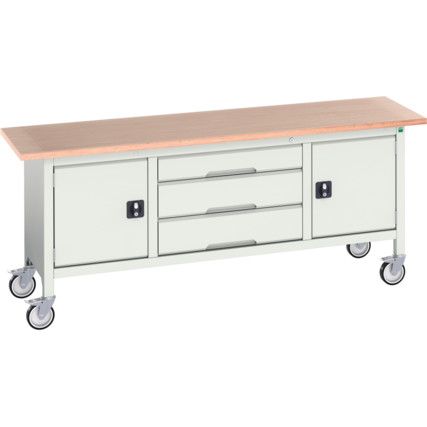 Verso Mobile Storage Bench  2000 x 600 x 830mm - Light Grey