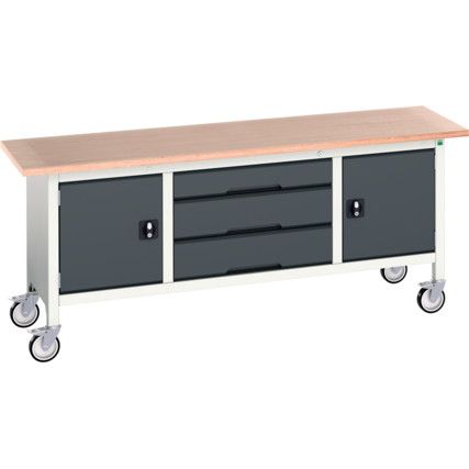 Verso Mobile Storage Bench 2000 x 600 x 830mm - Light/Anthracite Grey