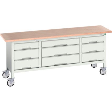 Verso Mobile Storage Bench 2000 x 600 x 830mm - Light Grey