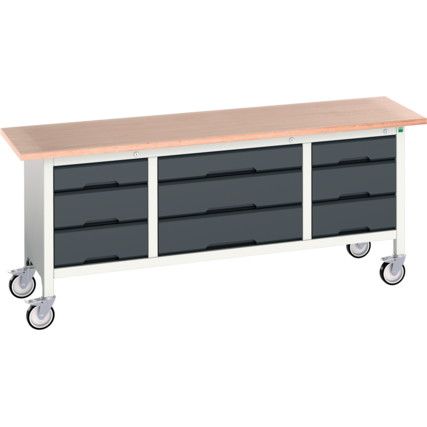 Verso Mobile Storage Bench 2000 x 600 x 830mm - Light/Anthracite Grey