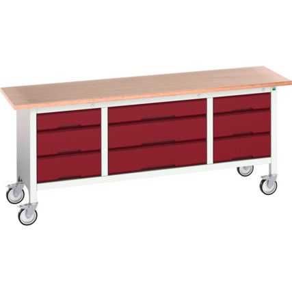 Verso Mobile Storage Bench 2000 x 600 x 830mm - Light Grey/Red