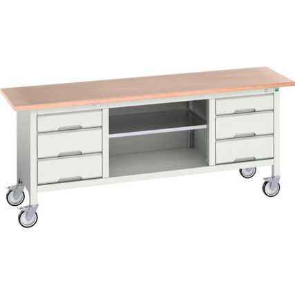 Verso Mobile Storage Bench 2000 x 600 x 830mm - Light Grey