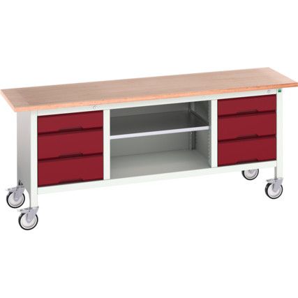 Verso Mobile Storage Bench 2000 x 600 x 830mm - Light Grey/Red