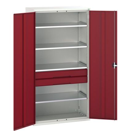 Verso Kitted Cupboard, 2 Doors, Red, 2000 x 1050 x 550mm