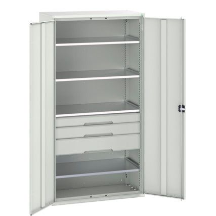 Verso Kitted Cupboard, 2 Doors, Light Grey, 2000 x 1050 x 550mm