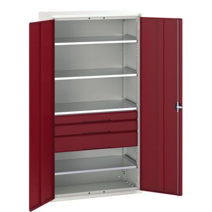 Verso Kitted Cupboard, 2 Doors, Red, 2000 x 1050 x 550mm