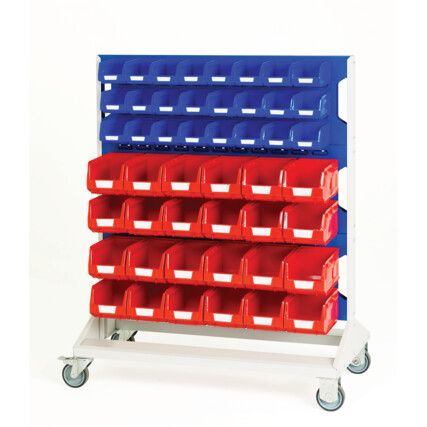 Louvred Trolley/Storage Bins, Steel/Plastic, Light Grey/Blue/Red, 1000x550x1250mm, 97 Pack