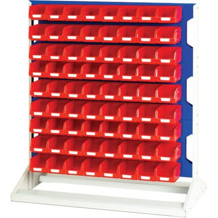 Verso, Louvred Panel/Storage Bins, Steel/Plastic, Light Grey/Blue/Red, 1000x550x1125mm