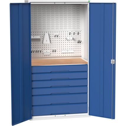 Verso Parts Bin Cupboard, 2 Doors, Blue, 2000 x 1050 x 550mm