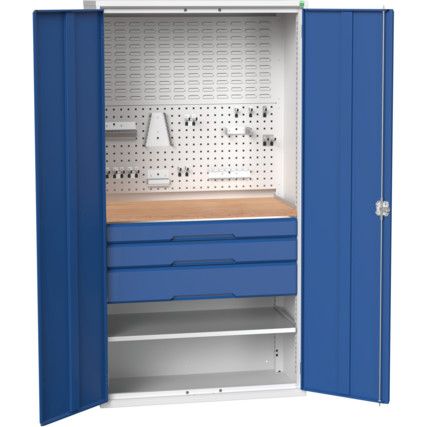 Verso Parts Bin Cupboard, 2 Doors, Blue, 2000 x 1050 x 550mm