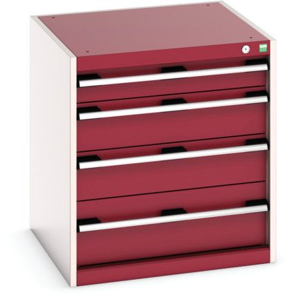 Cubio Drawer Cabinet, 4 Drawers, Light Grey/Red, 700 x 650 x 650mm