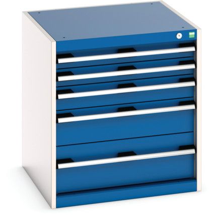 Cubio Drawer Cabinet, 5 Drawers, Blue/Light Grey, 700 x 650 x 650mm