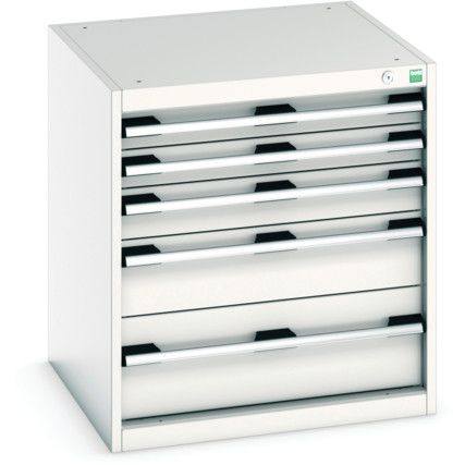 Cubio Drawer Cabinet, 5 Drawers, Light Grey, 700 x 650 x 650mm