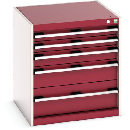 Cubio Drawer Cabinet, 5 Drawers, Light Grey/Red, 700 x 650 x 650mm