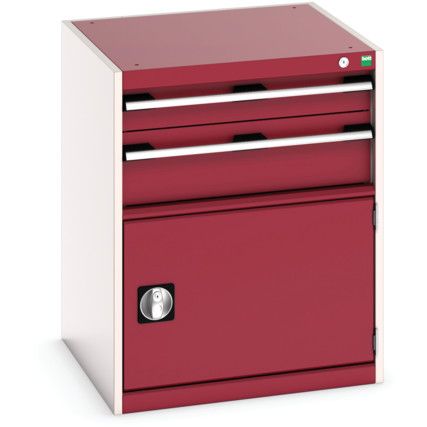 Cubio Drawer Cabinet, 2 Drawers, Light Grey/Red, 800 x 650 x 650mm