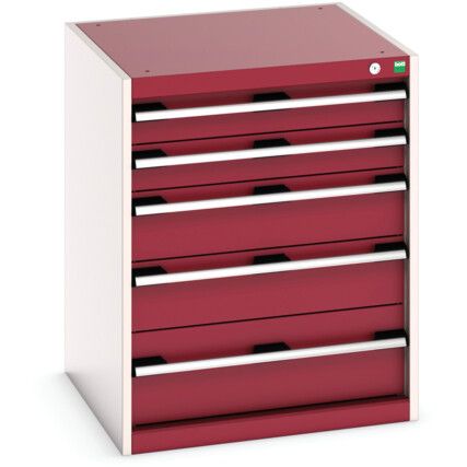 Cubio Drawer Cabinet, 5 Drawers, Light Grey/Red, 800 x 650 x 650mm