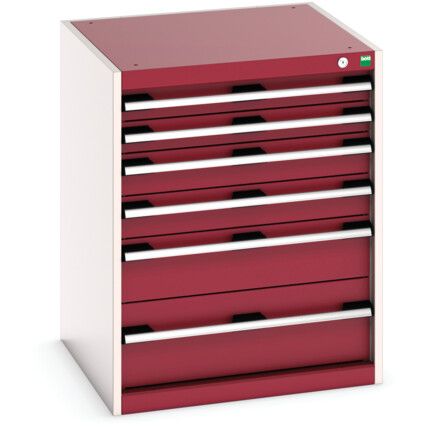 Cubio Drawer Cabinet, 6 Drawers, Light Grey/Red, 800 x 650 x 650mm