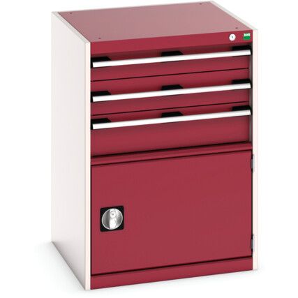 Cubio Drawer Cabinet, 3 Drawers, Light Grey/Red, 900 x 650 x 650mm