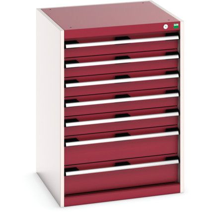 Cubio Drawer Cabinet, 7 Drawers, Light Grey/Red, 900 x 650 x 650mm