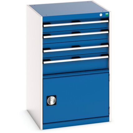 Cubio Drawer Cabinet, 4 Drawers, Blue/Light Grey, 1000 x 650 x 650mm