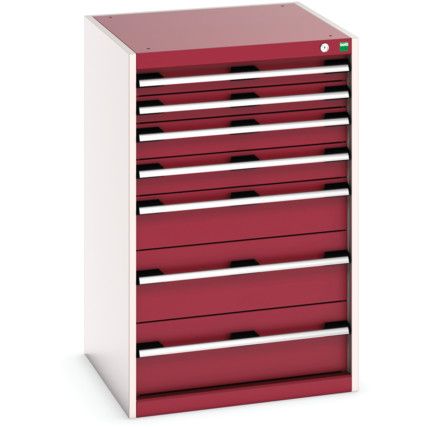 Cubio Drawer Cabinet, 7 Drawers, Light Grey/Red, 1000 x 650 x 650mm