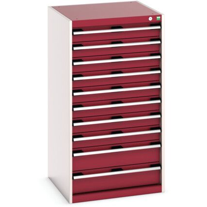 Cubio Drawer Cabinet, 10 Drawers, Light Grey/Red, 1200 x 650 x 650mm