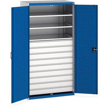 Steel, Cubio Kitted Cupboard, Blue/Grey, 2000mm x 1050mm x 650mm