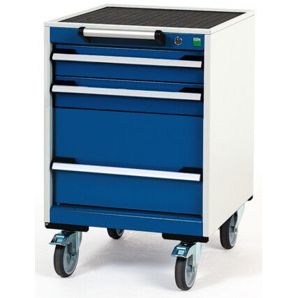 Cubio Mobile Storage Cabinet, 2 Drawers, Blue/Grey, 1000 x 525 x 525mm