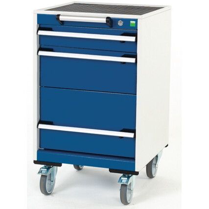 Cubio Mobile Storage Cabinet, 3 Drawers, Blue/Grey, 880 x 525 x 525mm