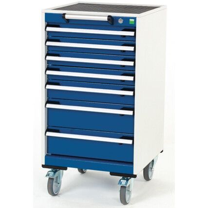 Cubio Mobile Storage Cabinet, 7 Drawers, Blue/Grey, 985 x 525 x 525mm