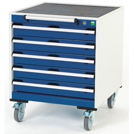 Cubio Mobile Storage Cabinet, 5 Drawers, Blue/Grey, 785 x 650 x 650mm