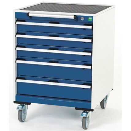 Cubio Mobile Storage Cabinet, 5 Drawers, Blue/Grey, 885 x 650 x 650mm