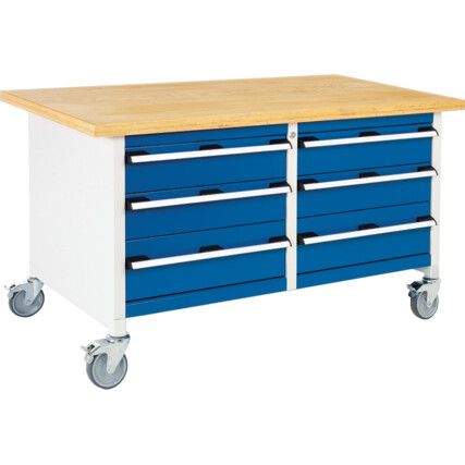 Cubio, Storage bench, Blue/Grey, 840mm x 1500mm x 750mm