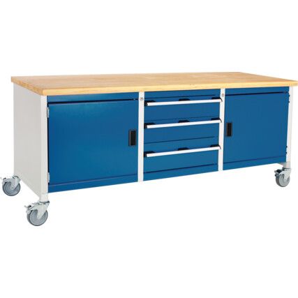 Cubio, Storage bench, Blue/Grey, 840mm x 2000mm x 750mm