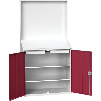 VERSO LECTERN WITH BACK PANEL & 2SHELVES, 2 DRAWER RAL7035/3004