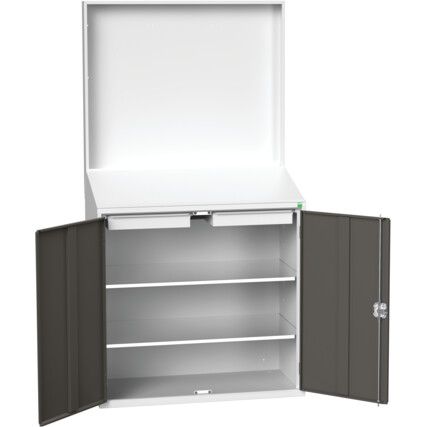 VERSO LECTERN WITH BACK PANEL & 2SHELVES, 2 DRAWER RAL7035/7016