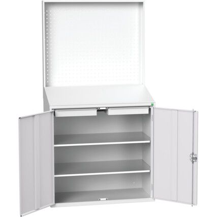 VERSO LECTERN WITH PERFO PANEL &2 SHELVES, 2 DRAWER RAL7035