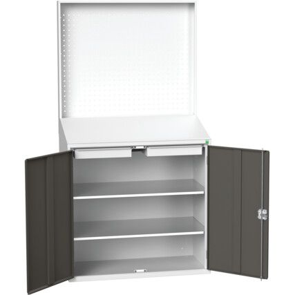 VERSO LECTERN WITH PERFO PANEL &2 SHELVES, 2 DRAWER RAL7035/7016