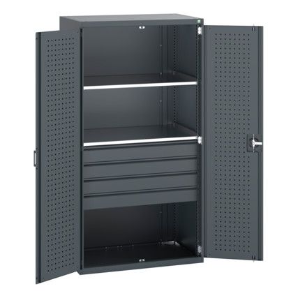 40021108.77V CUPBOARD 4 DRAWERS 2 SHELVES 75KG UDL SHELF DARK GREY