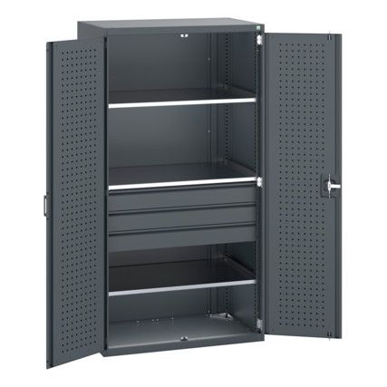 40021109.77V CUPBOARD 3 DRAWERS 3 SHELVES 75KG UDL SHELF DARK GREY