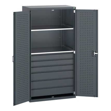 40021113.77V CUPBOARD 6 DRAWERS 2 SHELVES 75KG UDL SHELF DARK GREY